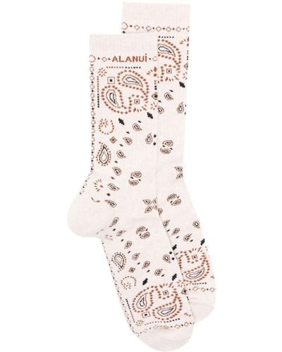 Alanui Bandana Logo-embroidered Ribbed-knit Socks - White