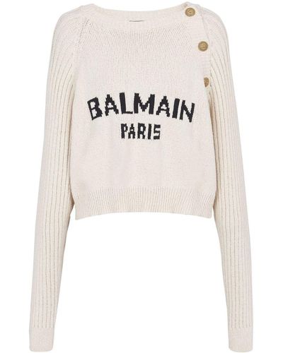 Balmain Cropped-Pullover - Weiß
