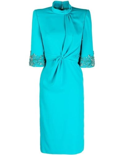 Jenny Packham Lily Twist-detail Midi Dress - Blue