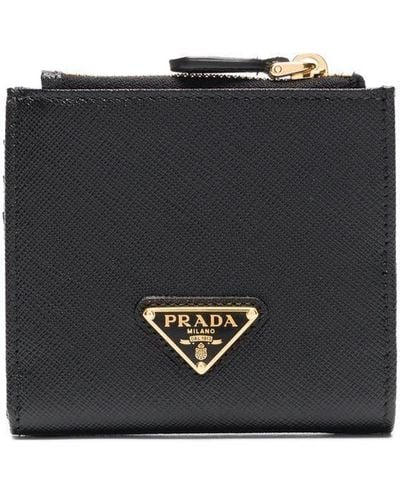 Prada Logo Plaque Compact Wallet - Black