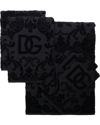 Dolce & Gabbana Set di 5 asciugamani con logo Barocco jacquard - Nero