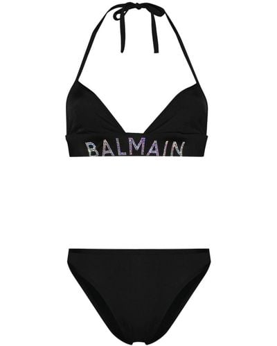Balmain Bikini à logo orné de cristaux - Noir
