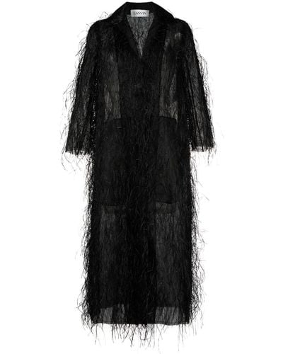 Lanvin Fringed Silk-blend Coat - Black