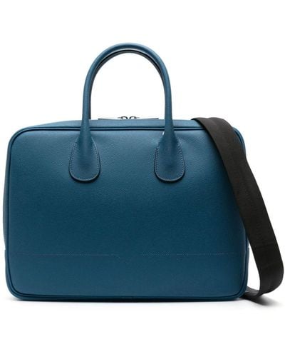 Valextra Mylogo Leather Laptop Bag - Blue