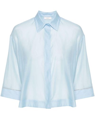 Peserico Bead-embellished Organza Shirt - Blue