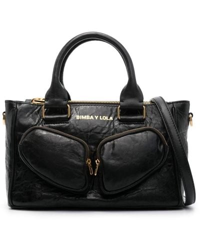 Bimba Y Lola Medium Pocket Leather Tote Bag - Black