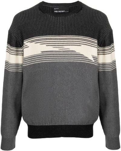 Neil Barrett Striped Crew-neck Sweater - Gray