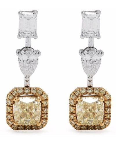 Monan 18kt White Gold Diamond Drop Earrings - Metallic