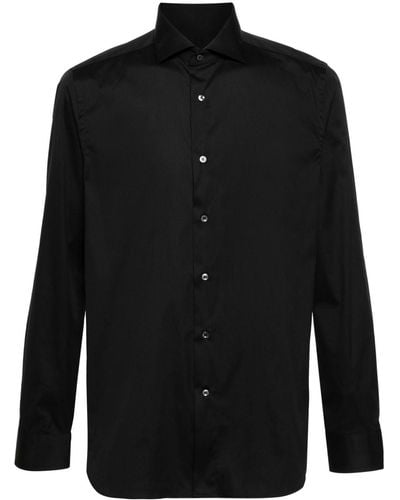 Canali Classic-collar Poplin Shirt - Black