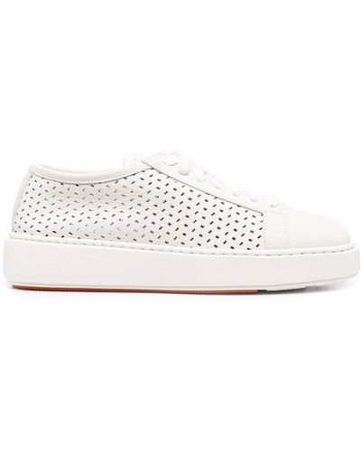 Santoni Baskets en cuir perforé - Blanc