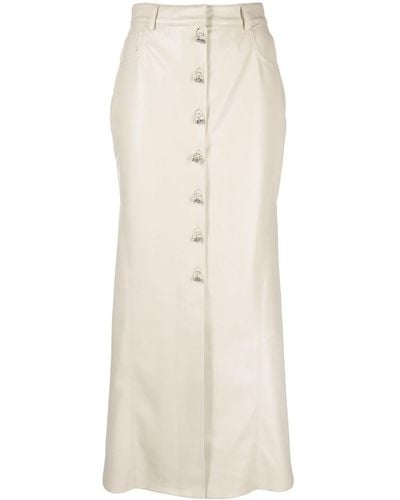 Nanushka Fluted Button-up Midi Skirt - Natural