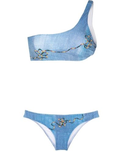Amir Slama Embroidered Two-piece Bikini Set - Blue