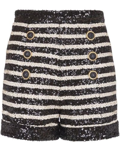 Balmain Stripe-print Rhinestone-embellished Shorts - Black