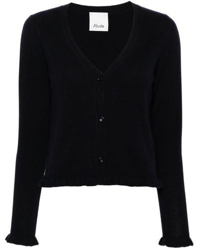 Allude Ruffle-trim Fine-knit Cardigan - Black