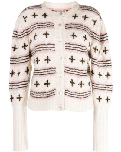 Shrimps Anika Floral-embroidered Wool Cardigan - Natural