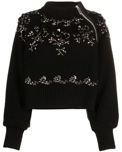 Sacai Zip-detail Intarsia-knit Sweater - Black
