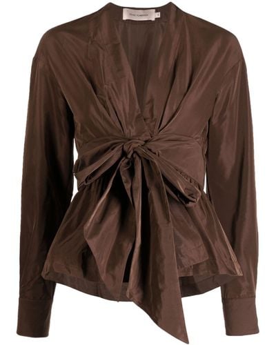 Silvia Tcherassi Blouse Met Striksluiting - Bruin