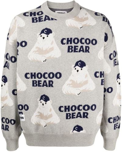 Chocoolate Chocoo Bear-intarsia Jumper - Grey
