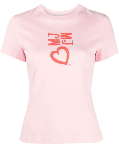 Moschino Jeans Katoenen T-shirt Met Hartprint - Roze