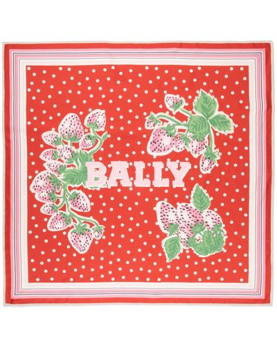 Bally Seidenschal mit Erdbeeren-Print - Rot