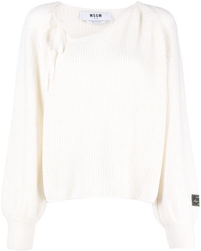 MSGM Tie-detail Ribbed Sweater - White