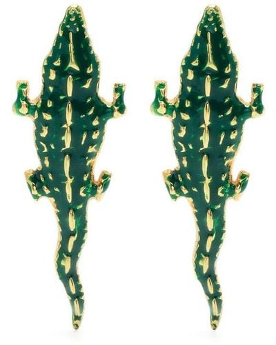Natia X Lako Orecchini Crocodile con finitura lucida - Verde