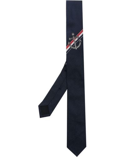 Thom Browne Anchor-embroidered Silk Tie - Blue