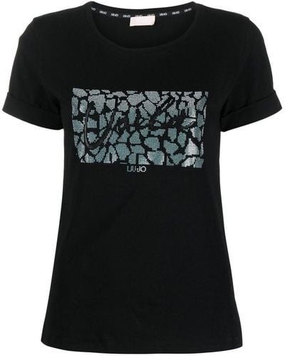 Liu Jo T-Shirt mit Logo-Verzierung - Schwarz