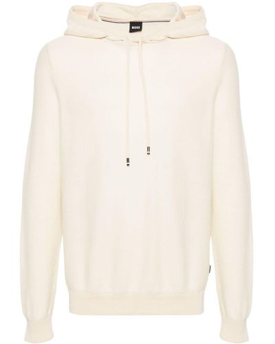 BOSS Knitted Cotton Blend Hoodie - Natural