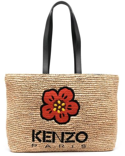 KENZO Bolso shopper Boke Flower de paja - Neutro