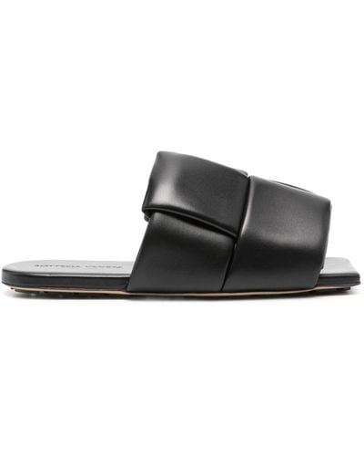 Bottega Veneta Interwoven Leather Flat Sandals - Black