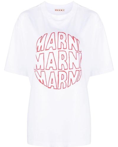 Marni T-shirt en coton à logo imprimé - Blanc