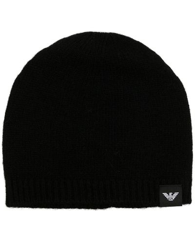 Emporio Armani Logo-patch Knitted Beanie - Black