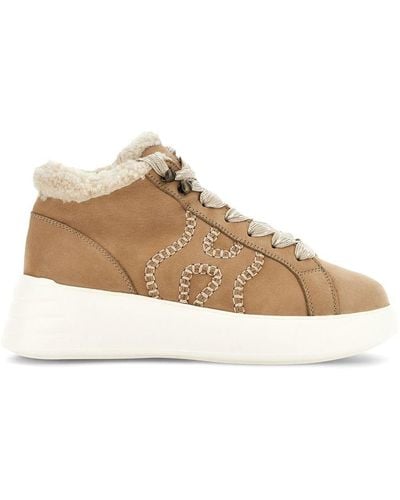 Hogan Shearling-trimmed Suede Trainers - Brown