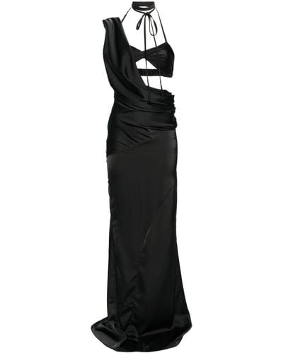 Atu Body Couture X Rue Ra Asymmetric Satin Gown - Black
