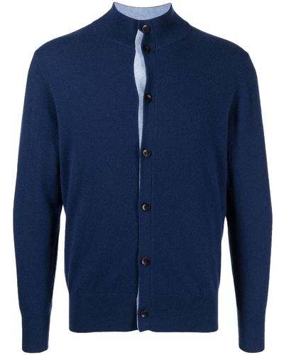 N.Peal Cashmere High-neck Cashmere Cardigan - Blue