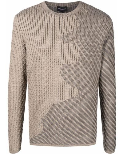 Emporio Armani Intarsia-motif Wool-blend Sweater - Gray