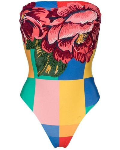 FARM Rio Colour-block Strapless Swimsuit - Red