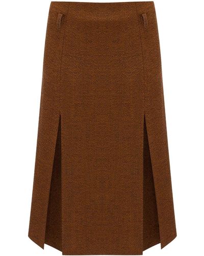 Victoria Beckham Pleat-detailing Virgin Wool-blend Skirt - Brown