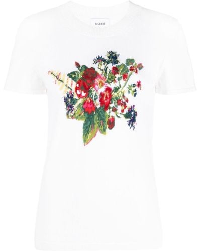 Barrie Floral Intarsia-knit Short-sleeve Jumper - White