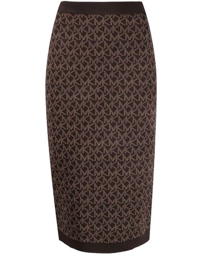 MICHAEL Michael Kors Jupe mi-longue Mega à logo en jacquard - Marron