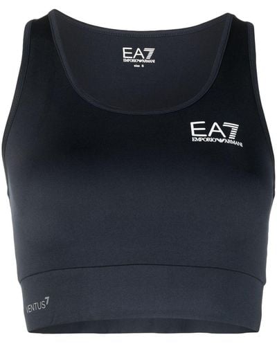 EA7 Logo Print Sports Bra - Blue