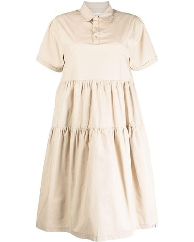 Chocoolate Short-sleeved Tiered Midi Dress - Natural