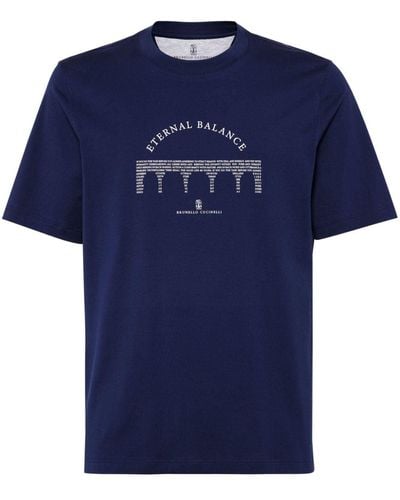 Brunello Cucinelli Slogan-print Crew-neck T-shirt - Blue
