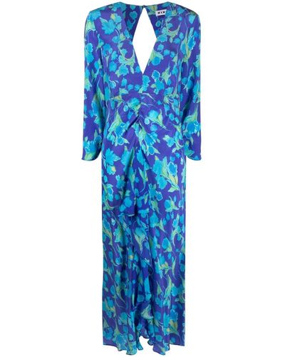 RIXO London Vestido largo con motivo floral - Azul