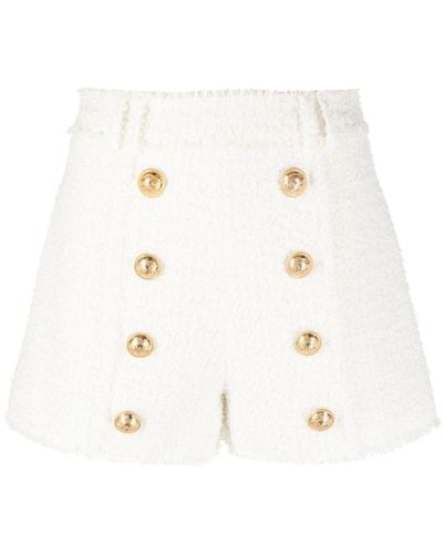 Balmain Tweed-Shorts mit Knopfdetail - Weiß