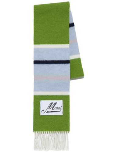 Marni Gestreifter Schal mit Logo-Patch - Grün