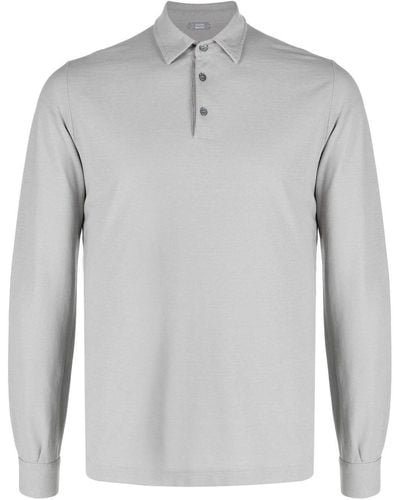 Zanone Long-sleeved Cotton Polo Shirt - Grey