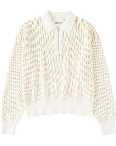 Closed Half-zip Open-knit Sweater - White