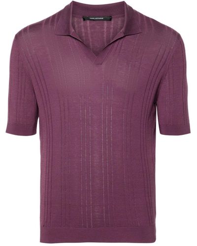 Tagliatore Ribbed-knit Silk Polo Shirt - Purple
